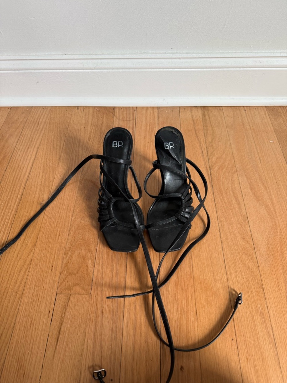 bp Black Strappy Lace-Up Heeled Sandals
